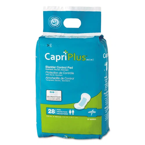 Capri Plus Bladder Control Pads, Regular, 5.5 x 10.5, 28/Pack, 12/Carton