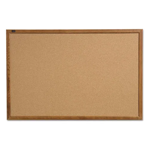 Cork Bulletin Board with Oak Frame, 17" x 23", Tan Surface, Oak Finished Fiberboard (MDF) Frame