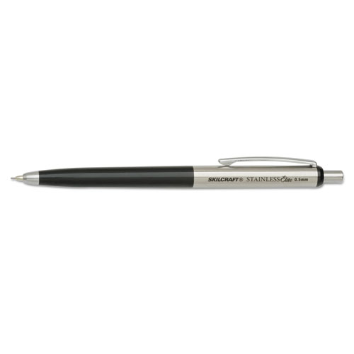 7520016558004, SKILCRAFT Stainless Elite Mechanical Pencil, 0.5 mm, F (#2.5), Black Lead, Black/Silver Barrel, 3/Pack