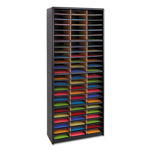 Steel/Fiberboard Literature Sorter, 72 Compartments, 32.25 x 13.5 x 75, Black