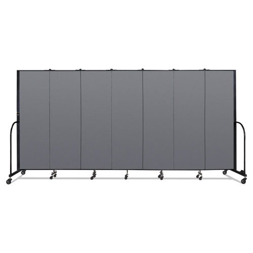Portable Room Divider, 13 ft 1" x 0.75" x 6 ft, Vinyl/Fiberglass/Steel, Gray