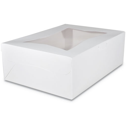 White Window Bakery Boxes with Tuck-in Lid, 14 x 10 x 6.5, White, Paper, 100/Carton