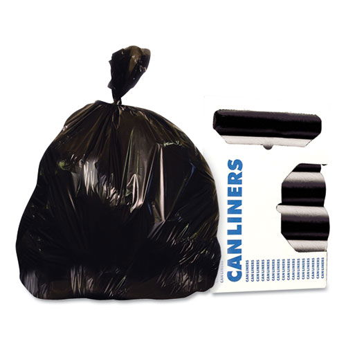 High-Density Waste Can Liners, 45 gal, 16 mic, 40" x 48", Black, 25 Bags/Roll, 10 Rolls/Carton