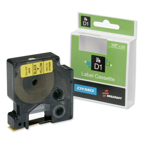 7510016576745, SKILCRAFT Dymo Label Cassette, 0.5" x 23 ft, Black/Yellow