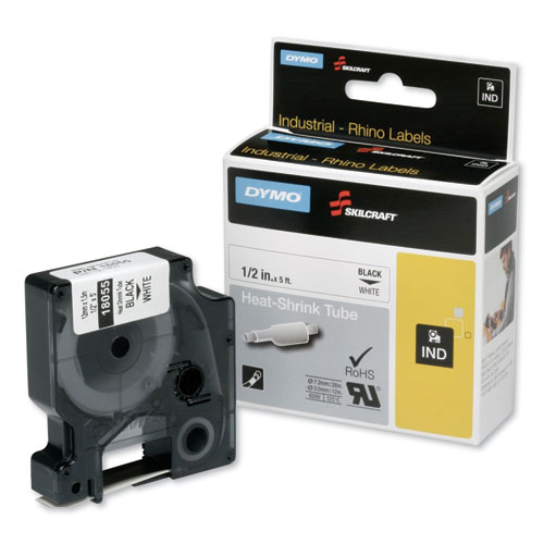 7510016576749, SKILCRAFT Dymo Heat Shrink Label Cassette, 0.5" x 5 ft, Black/White