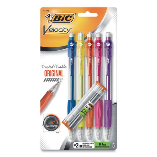 Velocity Original Mechanical Pencil, 0.7 mm, HB (#2), Black Lead, Assorted Barrel Colors, 5/Pack