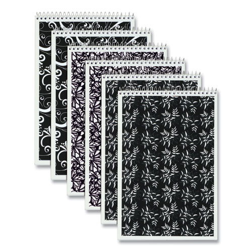 Fashion Steno Pad, Gregg Rule, Assorted Abstract Floral Headband Designs, (80) White 6 x 9 Sheets, 6/Pack