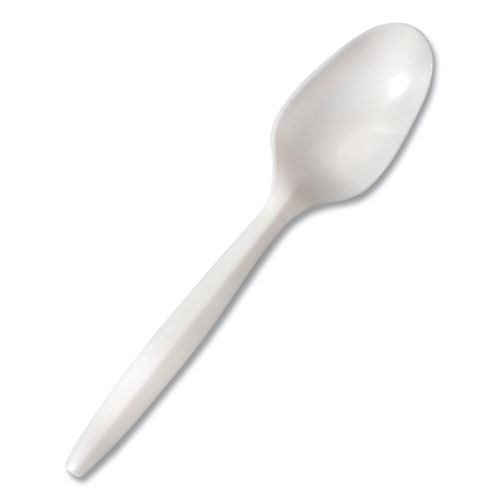Mediumweight Polypropylene Cutlery, Spoon, Plastic, White, 1,000/Carton