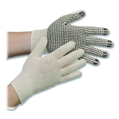 Pro PVC-Dotted String-Knit Gloves, Medium, White/Black, 12 Pairs