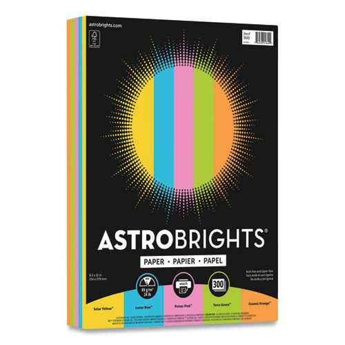 Color Paper - "Radiant" Assortment, 24 lb Bond Weight, 8.5 x 11, Assorted Radiant Colors, 300/Pack