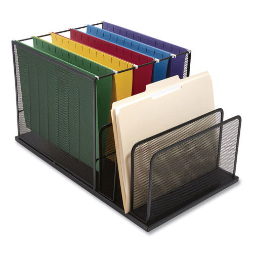 Wire Mesh Combination Organizer, Incline Sorter/Hanging File, 4 Sections, Letter-Size, 11.81 x 20.28 x 11.81, Matte Black