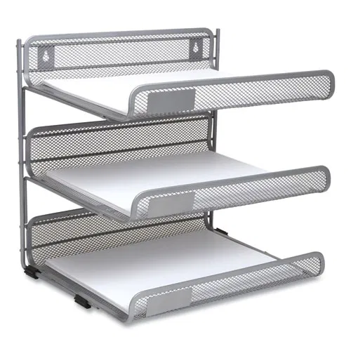 Side-Load Open Design Wire Mesh Horizontal Document Organizer, 3 Sections, Letter-Size, 13.78 x 11.22 x 13.38, Silver