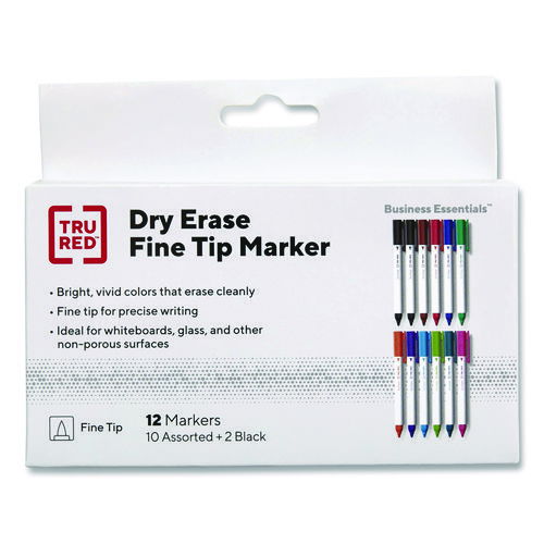 Dry Erase Marker, Pen-Style, Fine Bullet Tip, Assorted Colors, 12/Pack