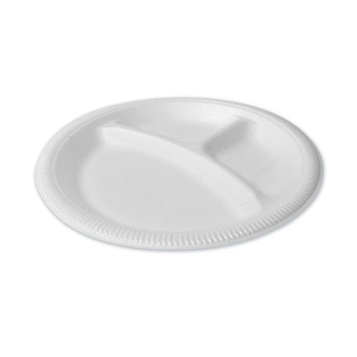 Foam Dinnerware, 3-Compartment Plate, 9" dia, White, 125/Sleeve, 4 Sleeves/Pack