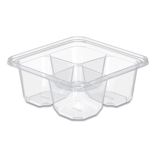 TamperGuard Snack Boxes, 4 Compartments, 6.3 x 6.3 x 2.6, Clear, Plastic, 300/Carton