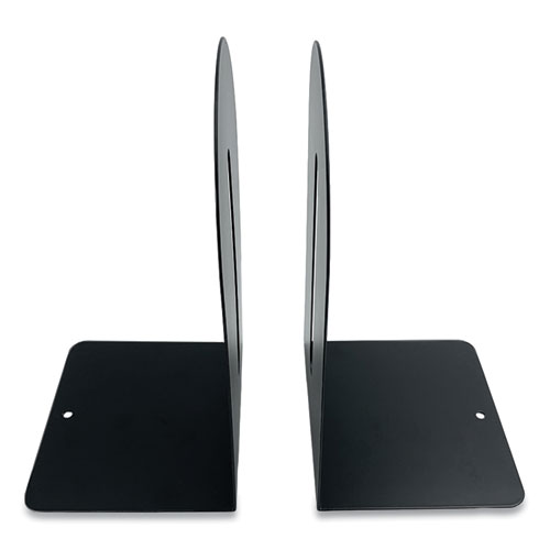Steel Bookends, Fashion Style, Nonskid Base, 4.75 x 5.5 x 9, Black, Pair