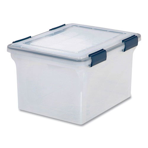 WEATHERTIGHT File Box, Letter/Legal Files, 15.5 x 17.9 x 10.8, Clear/Blue Accents