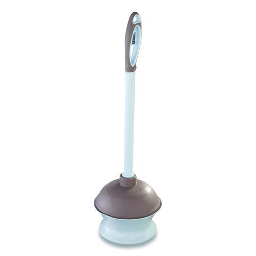 Plastic Toilet Plunger and Caddy with Microban, 16" Plastic Handle, 6.5" dia, White/Taupe