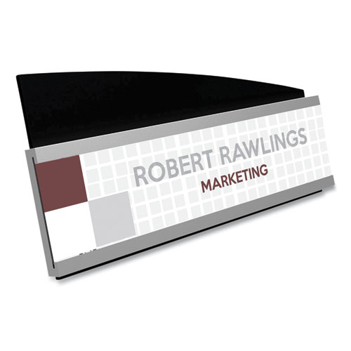 Interior Image Anti-Glare Sign Holder, Landscape, 8.5 x 2 Insert, Black/Silver