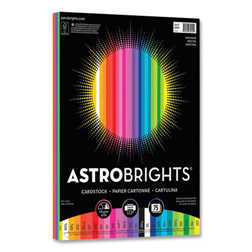 Color Cardstock, 65 lb Cover Weight, 8.5 x 11, Assorted Spectrum Colors, 75/Pack