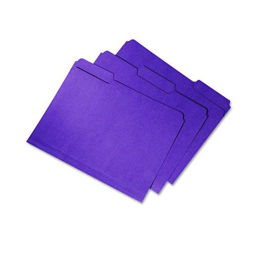 7530015664133, SKILCRAFT Recycled File Folders, 1/3-Cut 2-Ply Tabs: Assorted, Letter Size, 0.75" Expansion, Purple, 100/Box