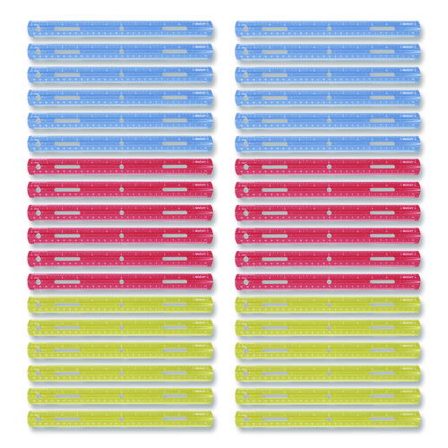 Plastic Ruler, Standard/Metric, 12" (30 cm) Long, Assorted Translucent Colors