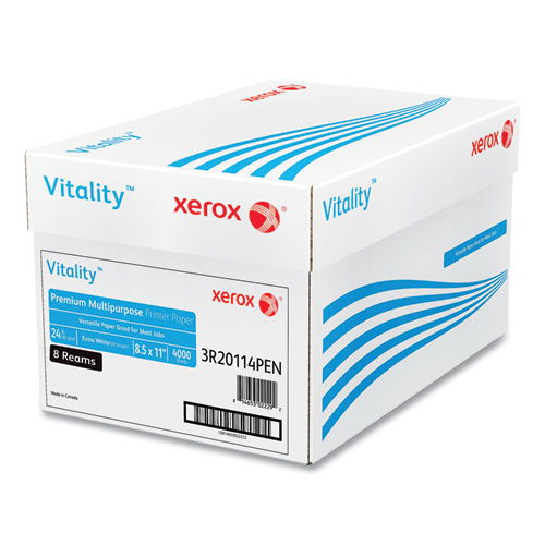 Vitality Premium Multipurpose Print Paper, 97 Bright, 24 lb Bond Weight, 8.5 x 11, Extra White, 500/Ream, 8 Reams/Carton
