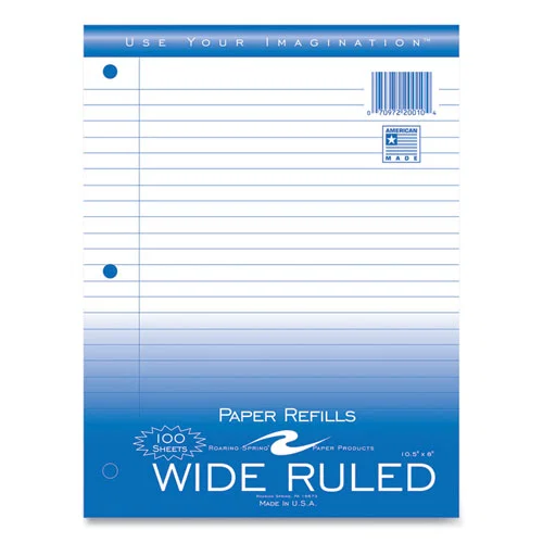 Notebook Filler Paper, 3-Hole, 8 x 10.5, Wide/Legal Rule, 100/Pack