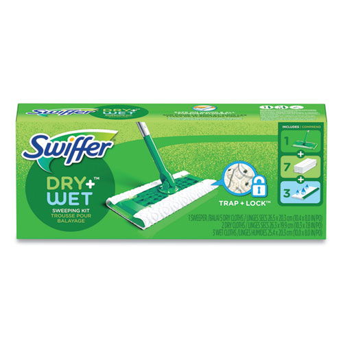 Sweeper Mop, 10 x 4.8 White Cloth Head, 46" Green/Silver Aluminum/Plastic Handle, 6/Carton