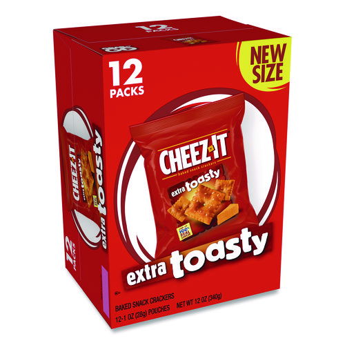 Baked Snack Crackers, Extra Toasty Crackers, 1 oz Bag, 12/Box