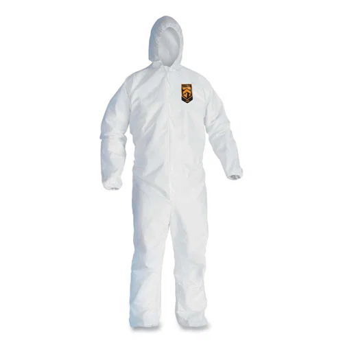 A45 Liquid/Particle Protection Surface Prep/Paint Coverall, Zipper Front, Elastic Wrist/Ankle/Hood, 2XL, White, 25/Carton