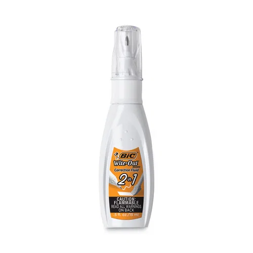 Wite-Out 2-in-1 Correction Fluid, Foam Brush and Rollerball Tip Applicators, 0.51 oz Bottle, White