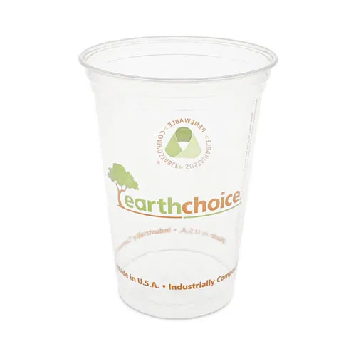 EarthChoice Compostable Cold Cup, 20 oz, Plastic, Clear/Printed, 600/Carton