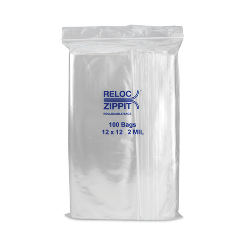 Zippit Resealable Bags, 2 mil, 12 x 12, Clear, 100 Bags/Pack, 10 Packs/Carton