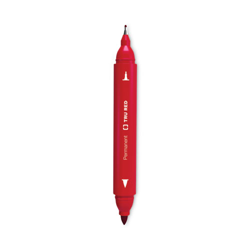Permanent Marker, Pen-Style Twin-Tip, Extra-Fine/Fine Bullet/Needle Tips, Red, Dozen