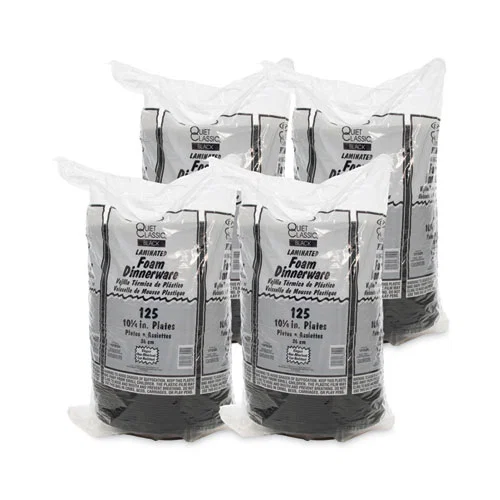 Quiet Classic Laminated Foam Dinnerware, Plate, 10.25" dia, Black, 125/Pack, 4 Packs/Carton