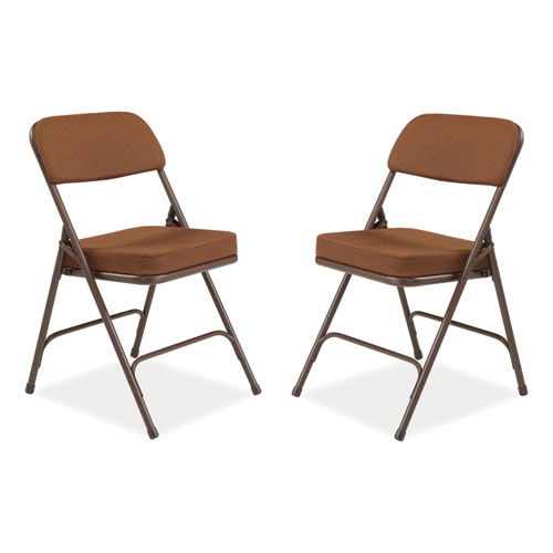 3200 Series Premium Fabric Dual-Hinge Folding Chair, Supports Up to 300 lb, Gold Seat, Gold Back, Brown Base, 2/Carton