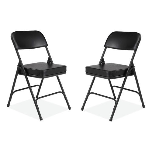 3200 Series 2" Vinyl Upholstered Double Hinge Folding Chair, Supports Up to 300 lb, 18.5" Seat Height, Black, 2/Carton