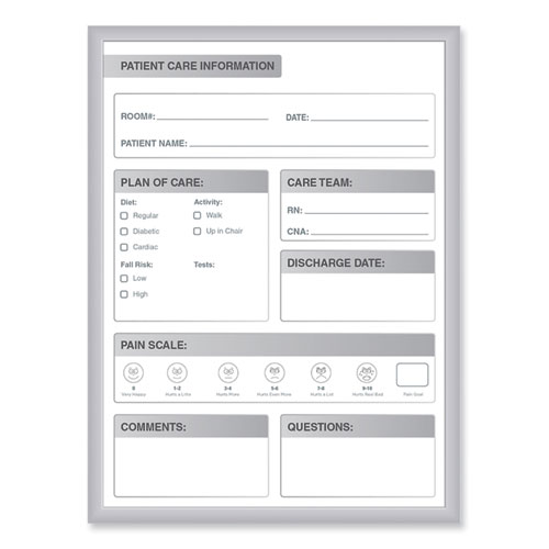 Patient Room Magnetic Whiteboard, Hospital Patient Chart, 24" x 36", White/Gray Surface, Satin Aluminum Frame