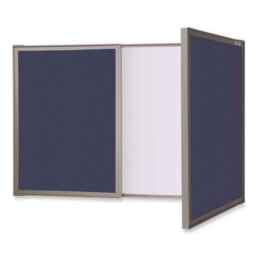 VisuALL PC Whiteboard Cabinet with Fabric Bulletin Board Exterior Doors, 36" x 24", Blue/White Surface, Satin Aluminum Frame