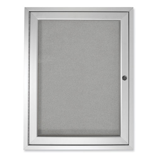 1 Door Enclosed Vinyl Bulletin Board with Satin Frame, 24" x 36", Silver Surface, Satin Aluminum Frame