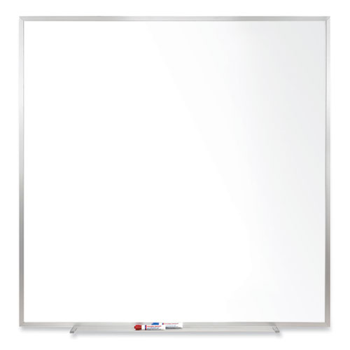 Magnetic Porcelain Whiteboard with Aluminum Frame, 48.5" x 48.5", White Surface, Satin Aluminum Frame