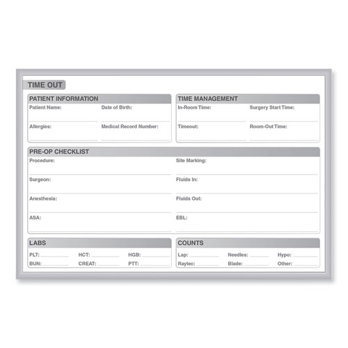 Time Out Magnetic Whiteboard, Patient/Staff Time Management Chart, 24.5" x 18.5", White/Gray Surface, Satin Aluminum Frame