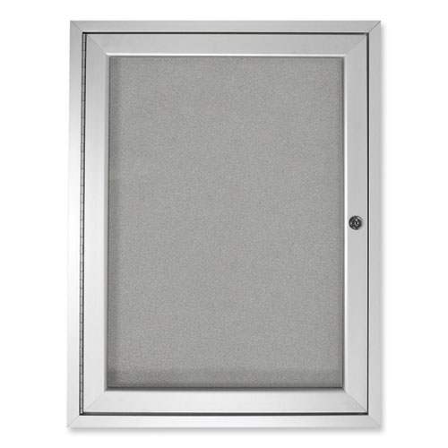 1 Door Enclosed Vinyl Bulletin Board with Satin Frame, 30" x 36", Silver Surface, Satin Aluminum Frame