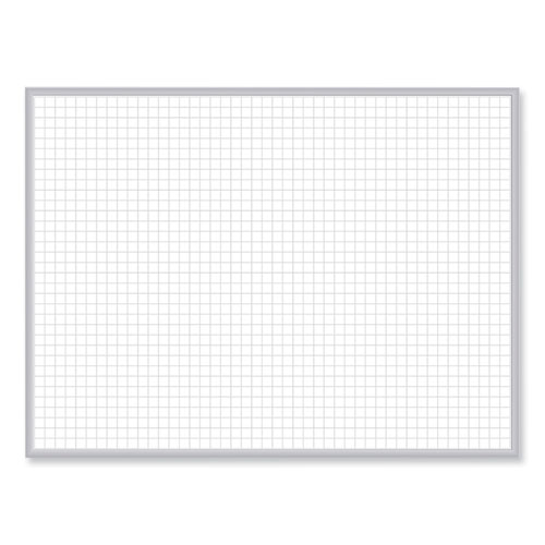 1 x 1 Grid Magnetic Whiteboard, 72.5" x 48.5", White/Gray Surface, Satin Aluminum Frame