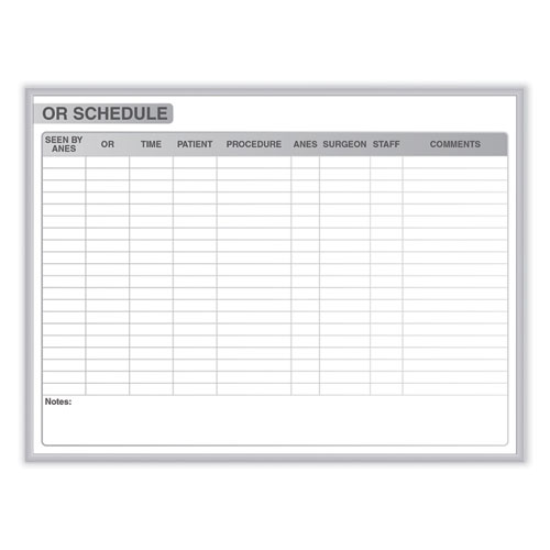 OR Schedule Magnetic Whiteboard, Operating Room Scheduling Chart, 48.5" x 36.5", White/Gray Surface, Satin Aluminum Frame