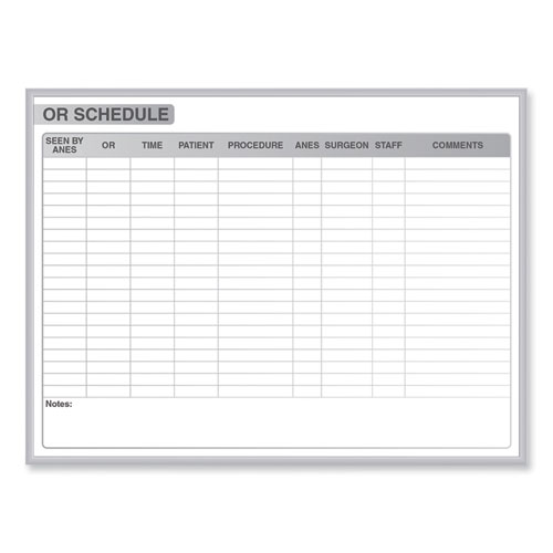 OR Schedule Magnetic Whiteboard, Operating Room Scheduling Chart, 72.5" x 48.5", White/Gray Surface, Satin Aluminum Frame