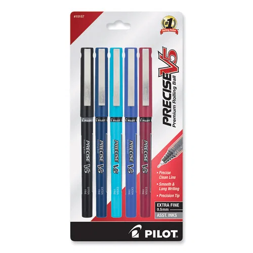Precise V5 Rollerball Pen, Stick, Extra-Fine 0.5 mm, Assorted Ink and Barrel Colors, 5/Pack