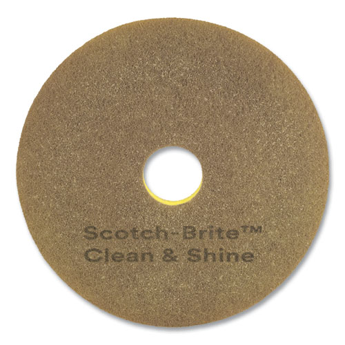 Clean and Shine Pad, 16" Diameter, Brown/Yellow, 5/Carton