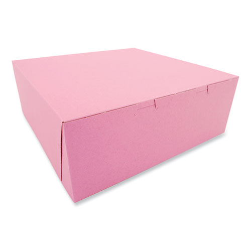 Pink One-Piece Non-Window Bakery Box, 14 x 14 x 5, Pink, Paper, 50/Carton